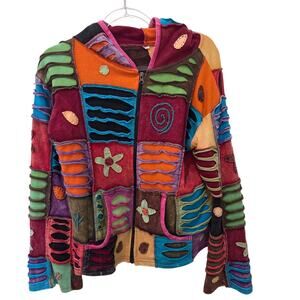 Women's Patchwork Boho or Hippe Style Full Zip Hoodie
